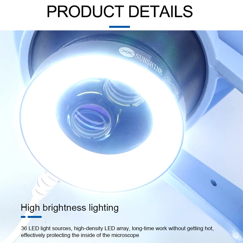 Sunshine SS-033C LED Microscope Lamp White Ring Light Source Cover UV Oil Smoke Proof Mirror for Phone BGA Repair USB Adjustabl