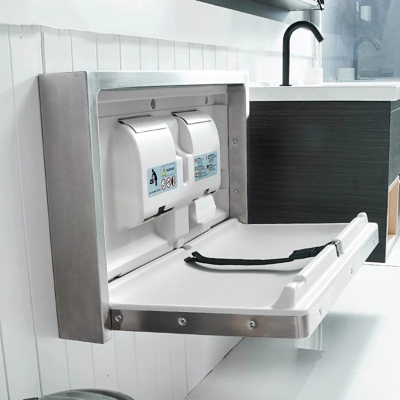 طاولة تمريض من الفولاذ المقاوم للصدأ مثبتة على الحائط ، غرفة أطفال ، سرير تغيير الحفاضات ، مثقوب ، حمام