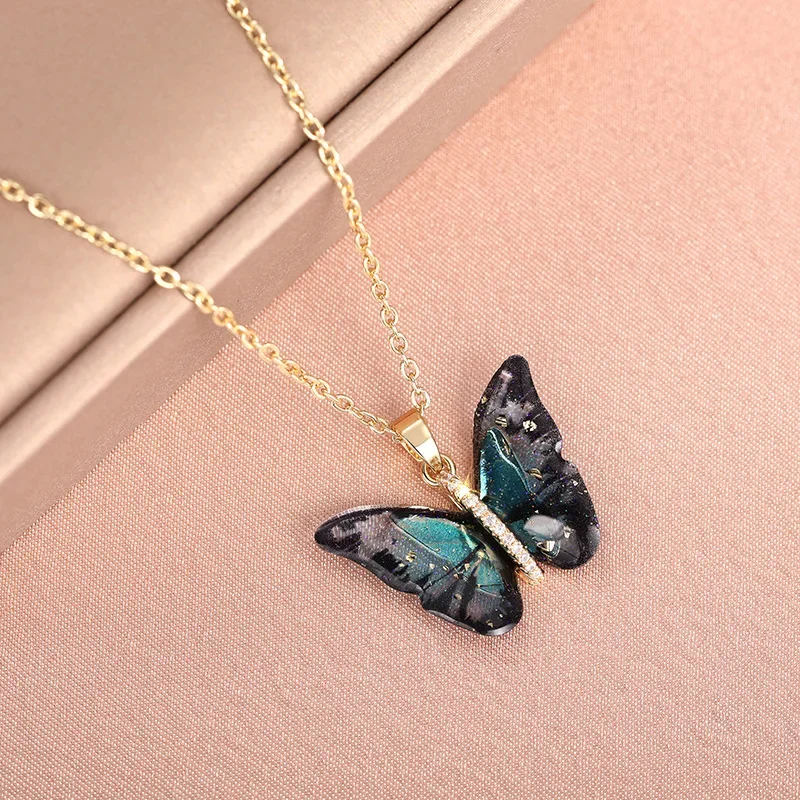 Design inspired butterfly necklace for attending banquets, elegant, personalized, and colorful Korean style jewelry accessories