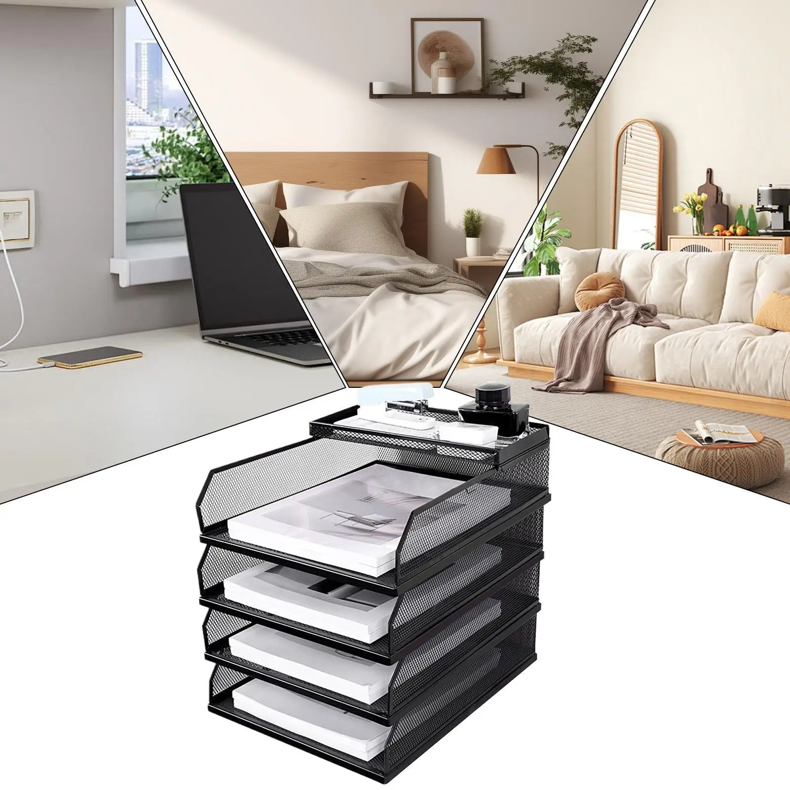 صواني مكتب شبكة معدنية قابلة للتكديس ملف منظم سطح المكتب حامل مستندات رف تخزين قابل للتكديس للطلاب درج دفتر الملاحظات