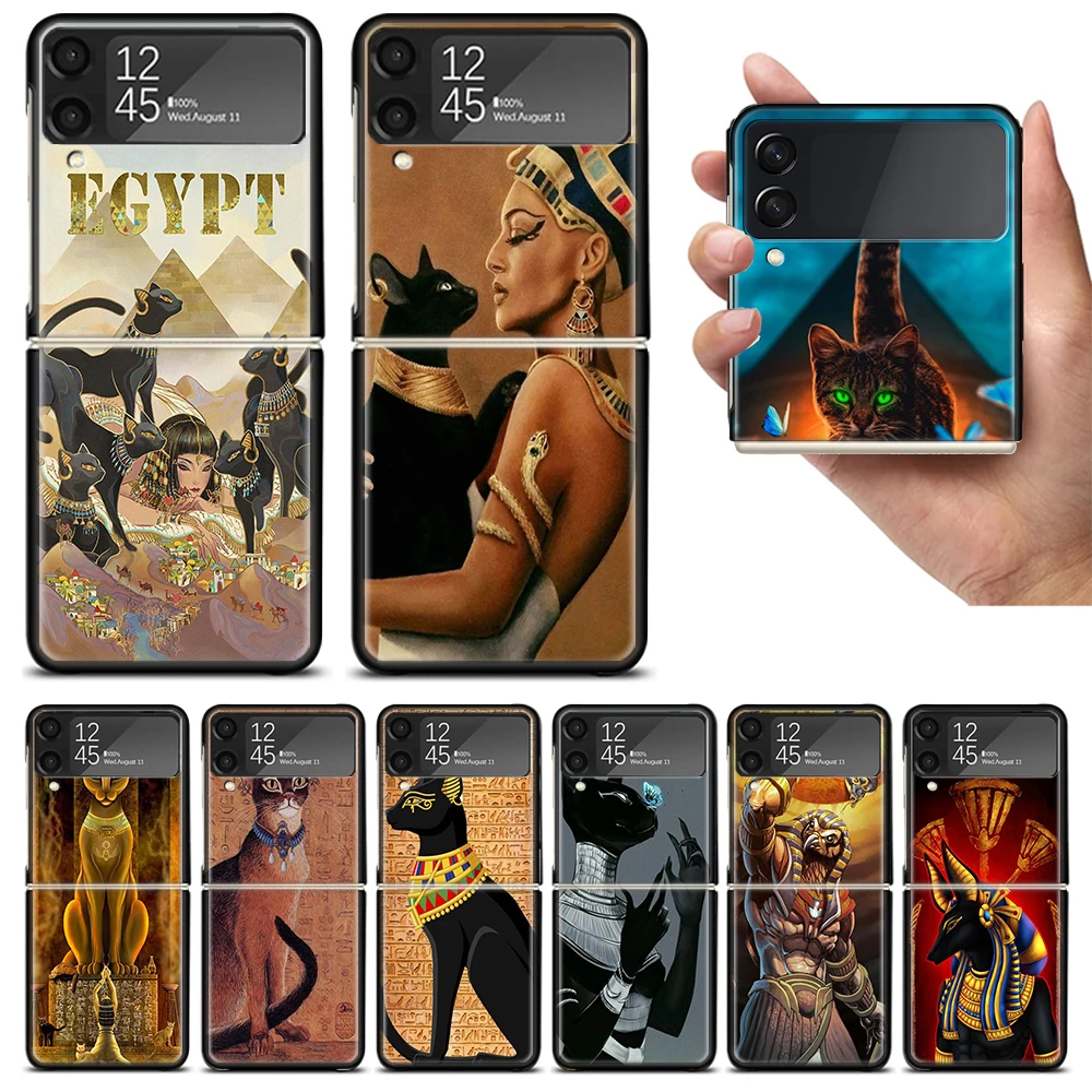 Egypt Nefertiti Anubis Ankh Cat Zflip4 Zflip5 Phone Case For Samsung Z Flip3 Flip4 Flip5 5G zFlip 4 5 Cover Cellphone Shell Caso