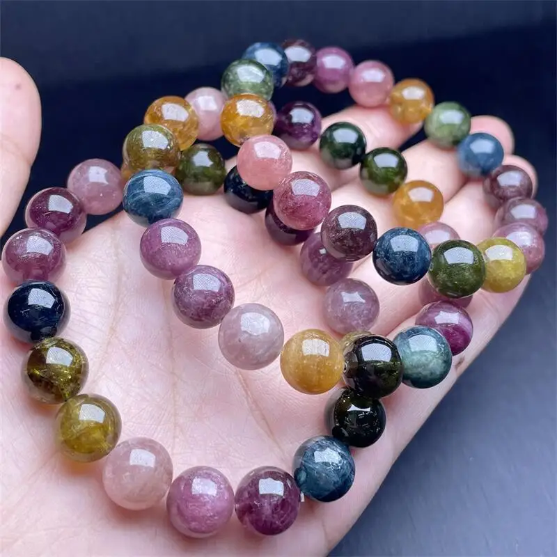 12MM Natural Tourmaline Bracelet Women Fashion Round Stone Elegant Healing Strand Bangles Wristband Gift 1PCS