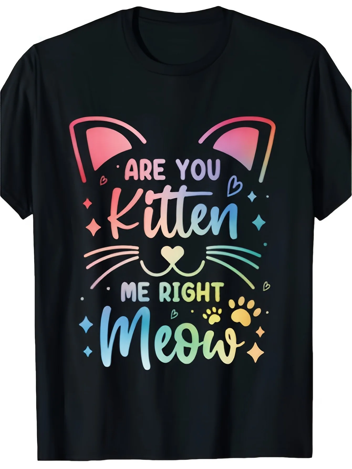 Unisex Kids Colorful Cat Print T‑Shirt, Festive Crew‑Neck Short‑Sleeve Top For All Holiday Occasions