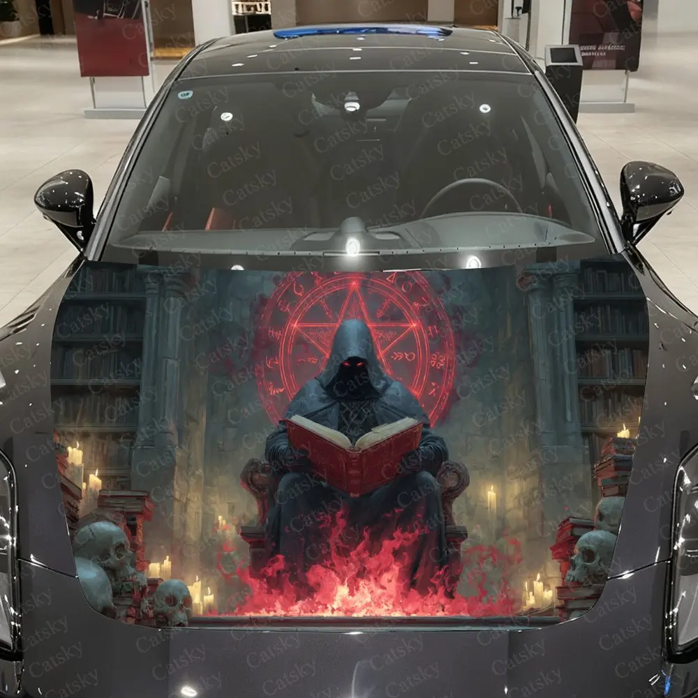 

Scarlet Grimoire Keeper Car Vinyl Wrap, PVC Waterproof Car Hood Sticker, Self-Adhesive Scratch-Resistant Engine Cover Sticker