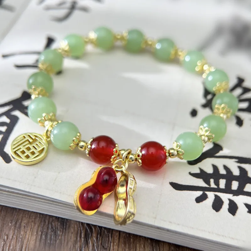 

Good Things Peanut Bracelet Female Hetian Jade Bead String Niche Design Sense Light Luxury Agate Fu Brand Best Friend Hand Rope