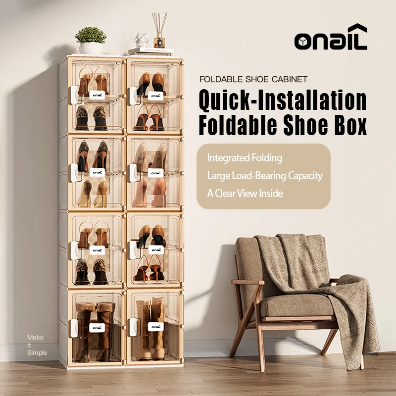 

Stackable Shoe Organizer with Magnetic Closure for Easy Access, Suitable for Sneakers, Heels and Casual Shoes - Ideal Home