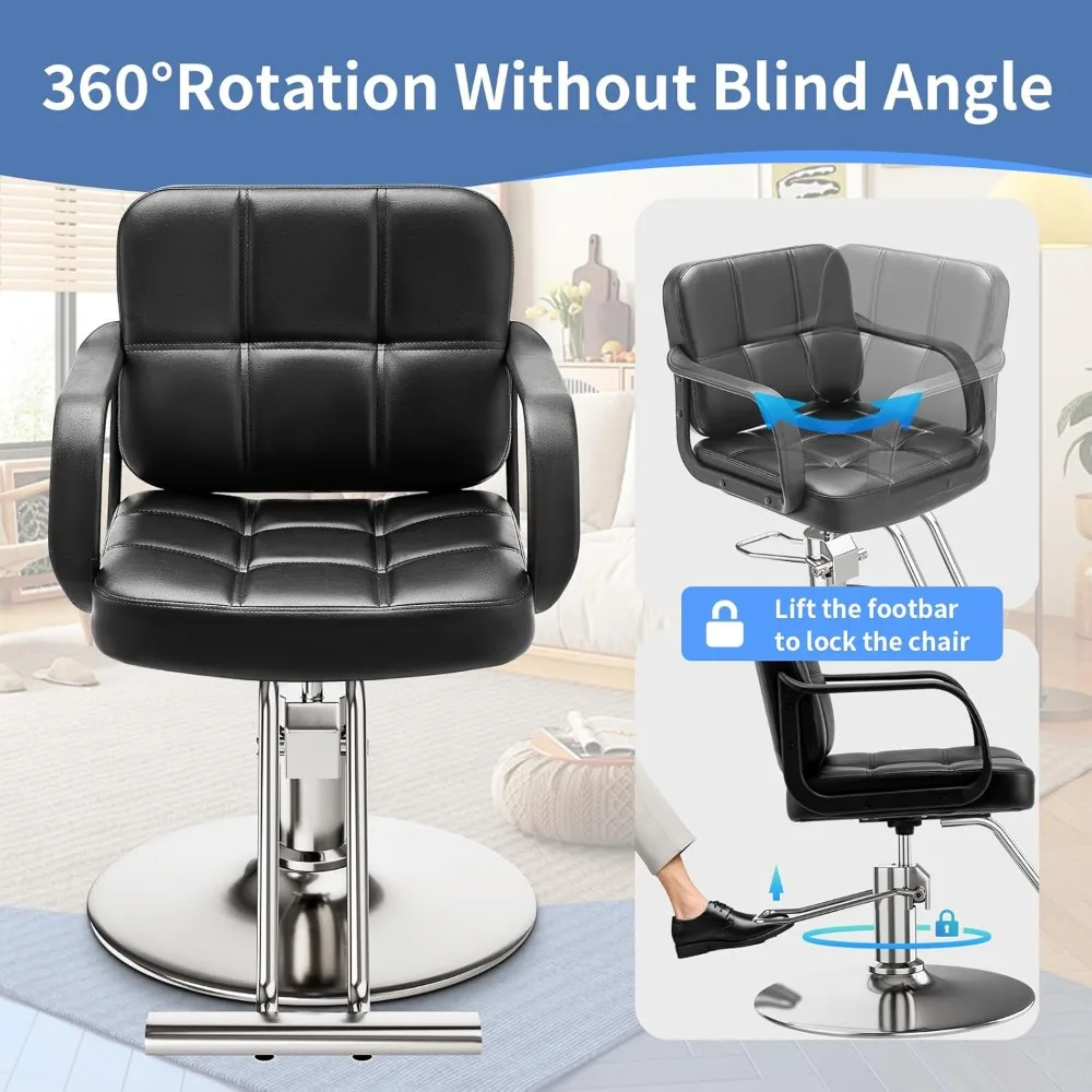 كرسي حلاقة أنيق مع دوران 360 درجة، وتعديل الارتفاع، وسعة 350 رطل، ويتميز بمضخة هيدروليكية متينة للمريح #6