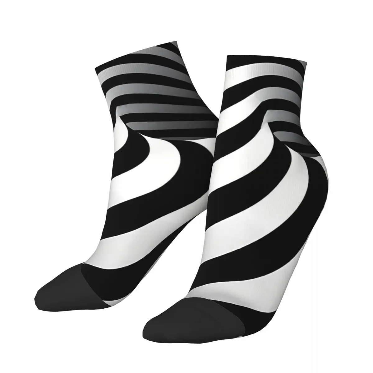 Funny Men's Ankle Socks Optical Illusion Abstract Twisted Stripes Geometry Street Style Crazy Crew Sock Gift Pattern Printed