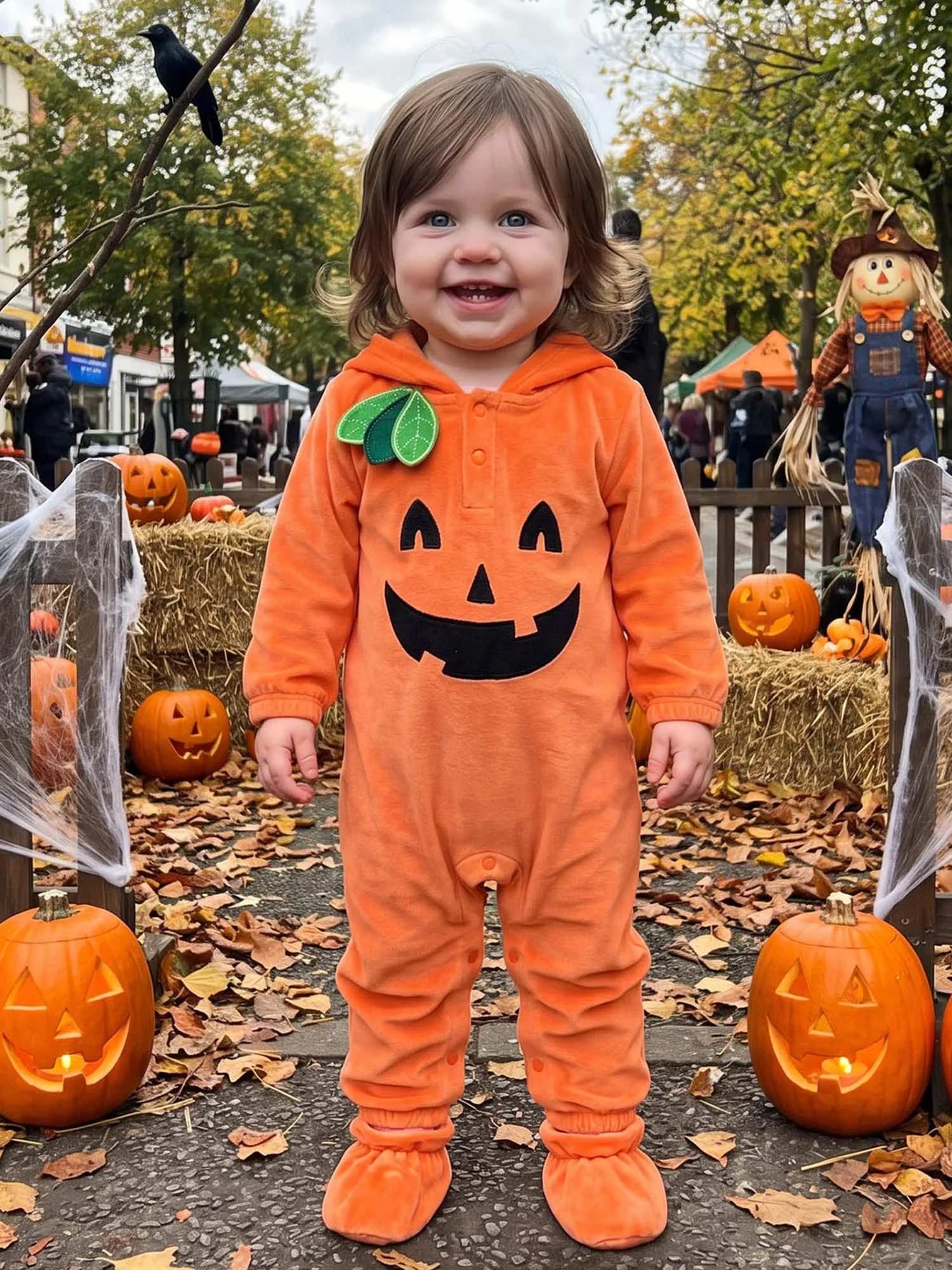 Costume-Cute-Toddler Shoes Halloween Baby Halloween Pumpkin Shoes Set Jumpsuit Hooded Jumpsuit Latest
