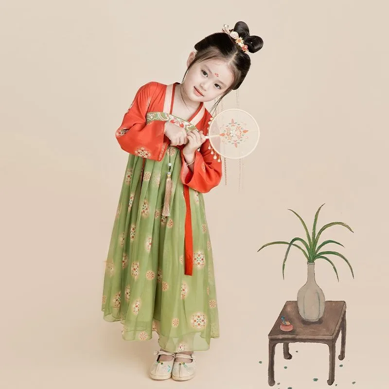 Girls Children Hanfu Spring New Chinese Retro Ancient Confucian Skirt Super Fairy Dress Festive Kids Dunhuang Perform Costume