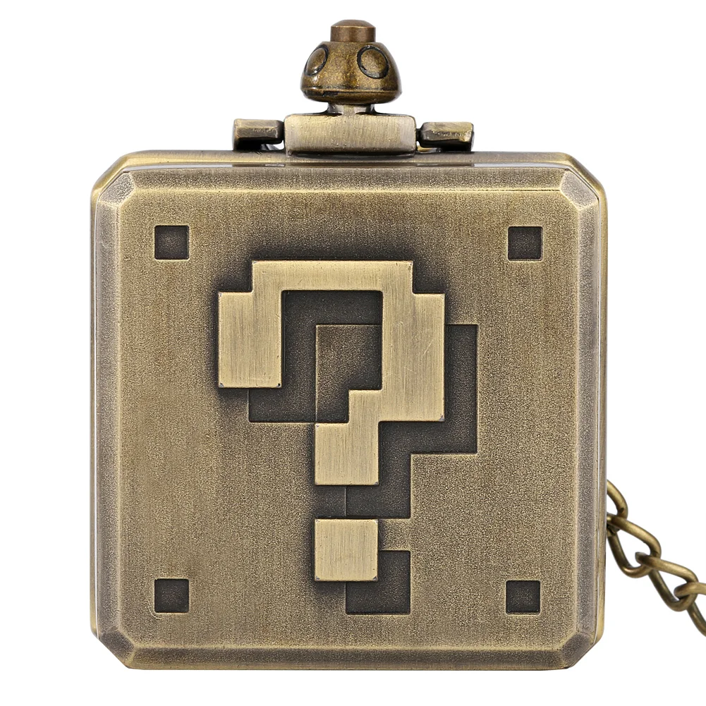 Retro Steampunk Question Mark Design Pocket Watch Creative Square Box Cool Bronze Necklace Mens Pocket Watch with Chain Engraved