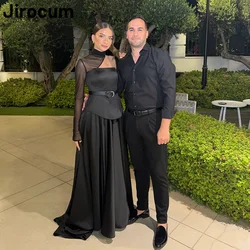 Jirocum Elegant Black customized Prom Dress Women Long Sleeve Simple Party Evening Dresses Floor Length Formal Occasion Gowns