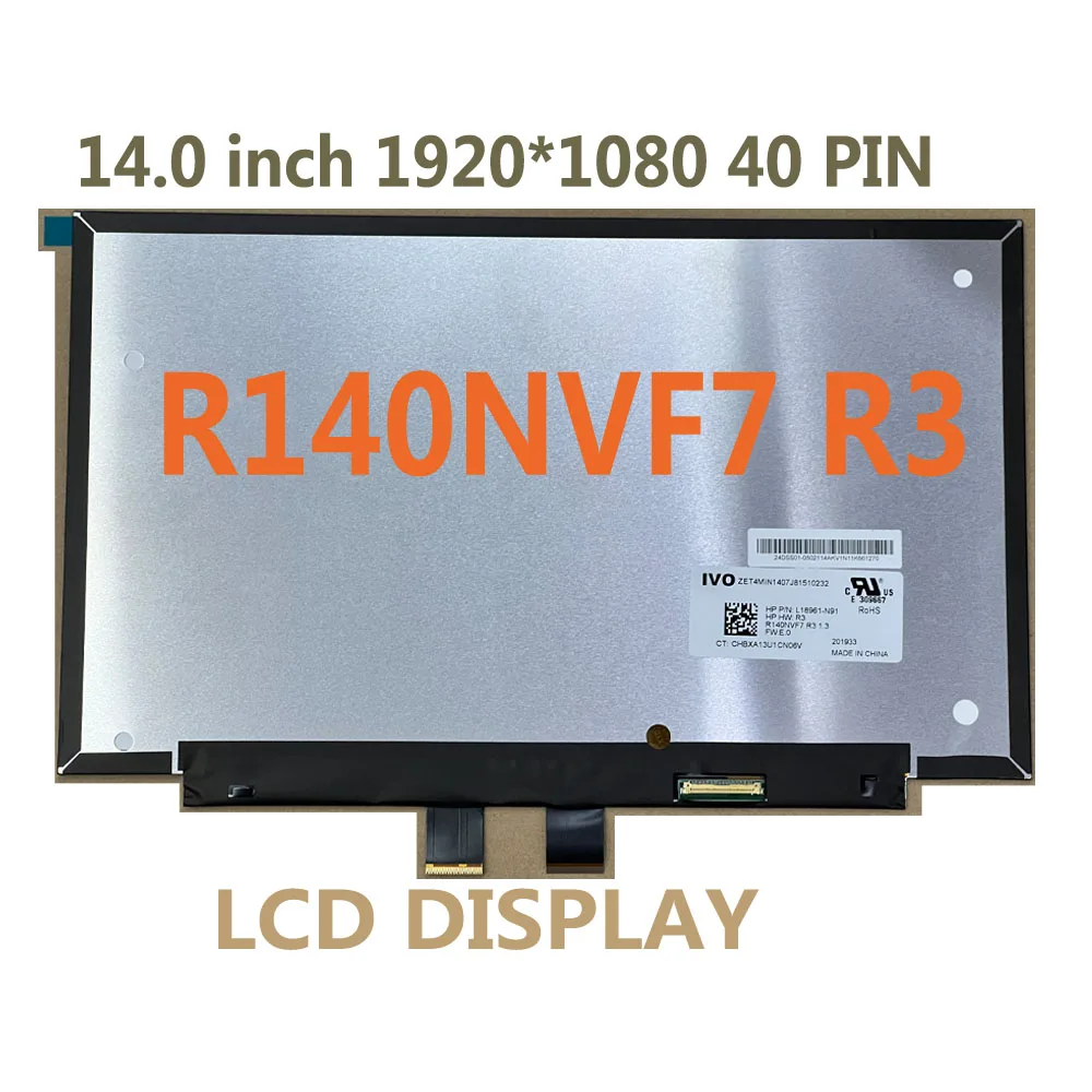 14.0 inch R140NVF7 R3 1.2 1.3 IPS FHD 1920*1080 EDP 40Pins laptop LCD Display Touch screen Replacement