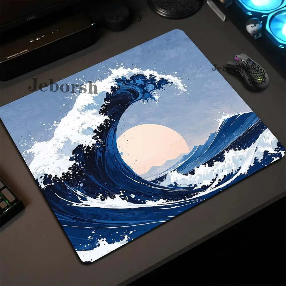 Japanese Blue Waves Mouse Pad Square Gaming Office Accessories Rug Mousepad Small Gamer Desk Mat Rubber Keyboard HD Table Mats