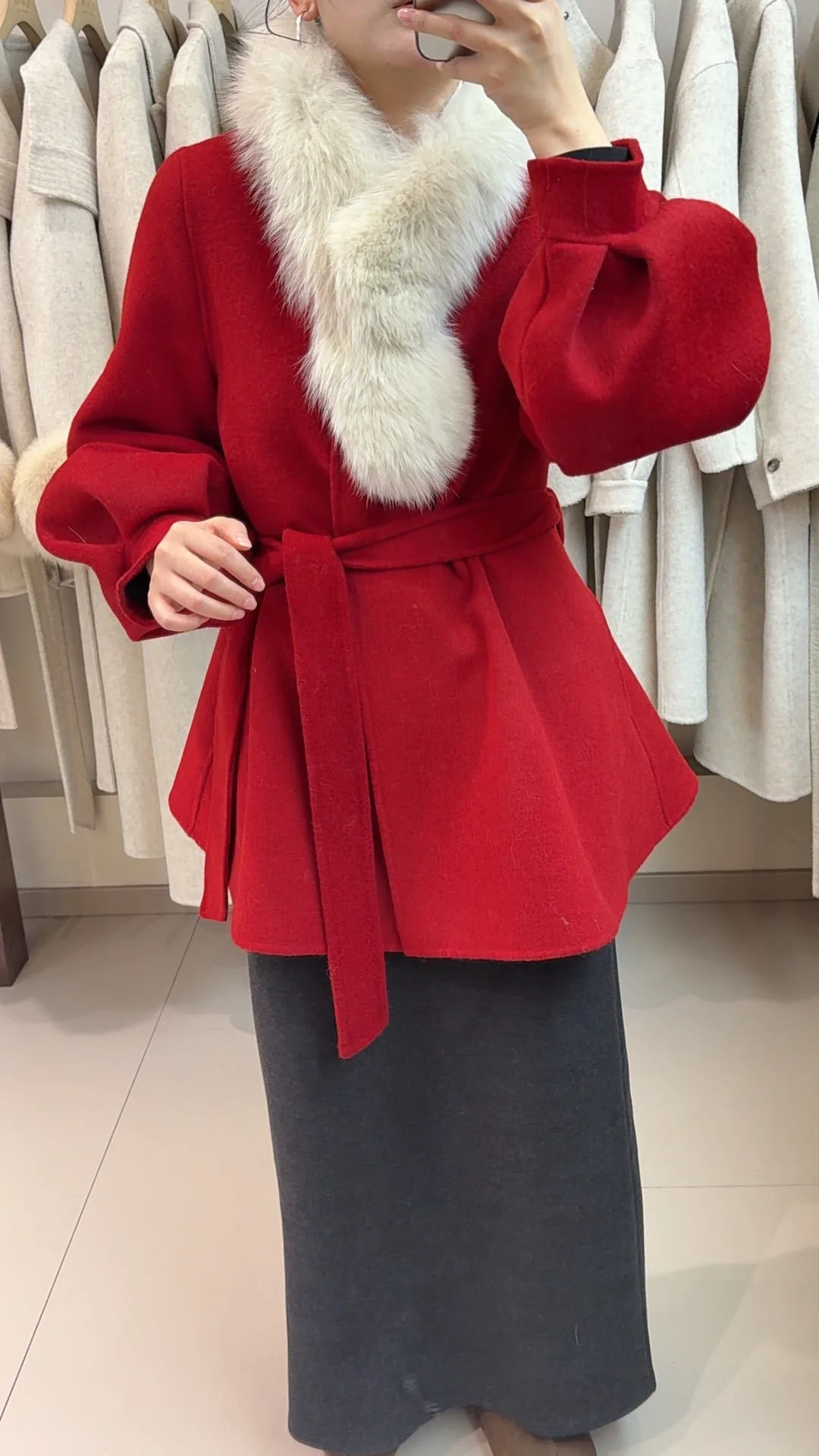OFTBUY Women's Short Wool Coat Real Fox Fur Collar Belted Waist Woolen Clothing Winter Warm Luxury Slim Solid Color Outerwear