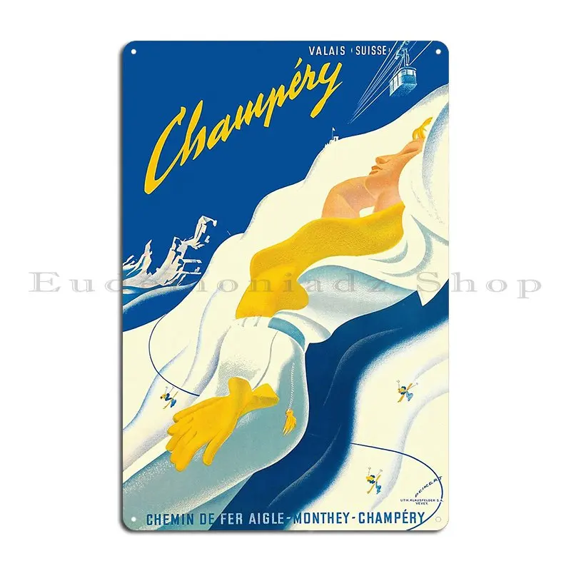 Vintage Champery Switzerland Travel Poster Metal Plaque Painting Character Pub Wall Decor Wall Mural Tin Sign Poster