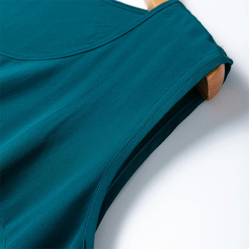 Women Tank Dress 100% Mulberry Silk Crepe Silk Peacock Blue Color Sleeveless A-line Slip Dress Sleep Dress XL XXL XXXL M1390