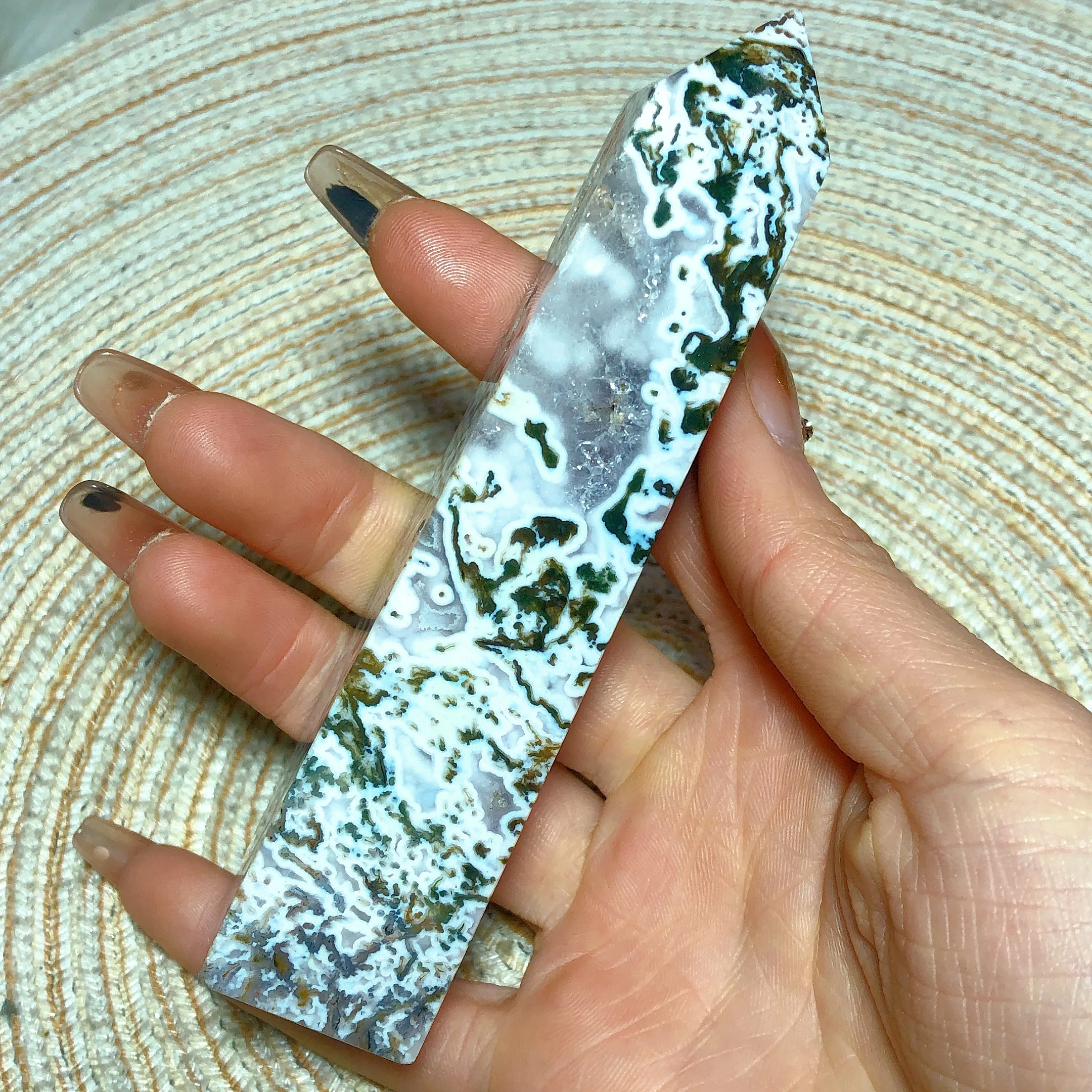 Natural Crystals Ocean Jasper Moss Agate Druzy Seaworld Tower Energy Ornament Home Decorations Room Decor Gift