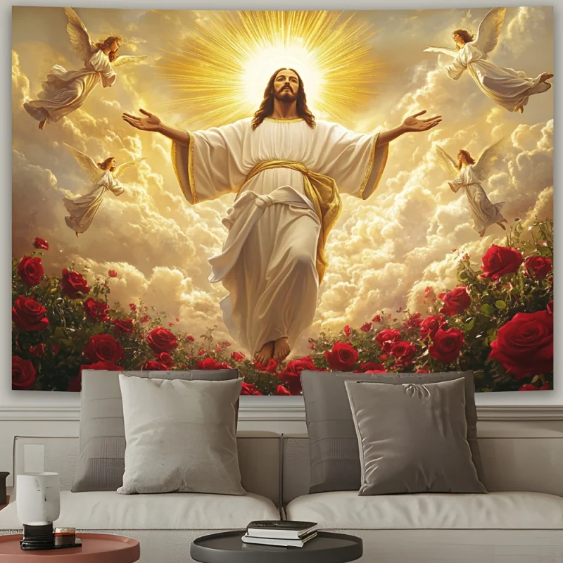 VIKAMA Ascension Rose Tapestry Religious Art Angel Background Buo style Light Luxury Style Living Room Decoration