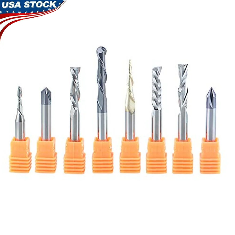 8Pcs Router Bit Set Woodworking Carving Engraving Slotting V Groove 1/4 Inch Shank CNC Carbide Bits Kit