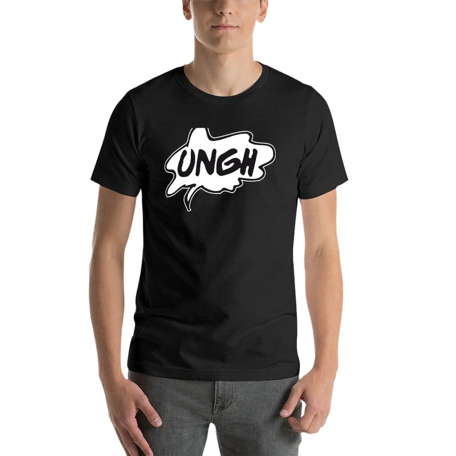 Camiseta Ungh Comic Sound masculina, negros em branco, moda coreana