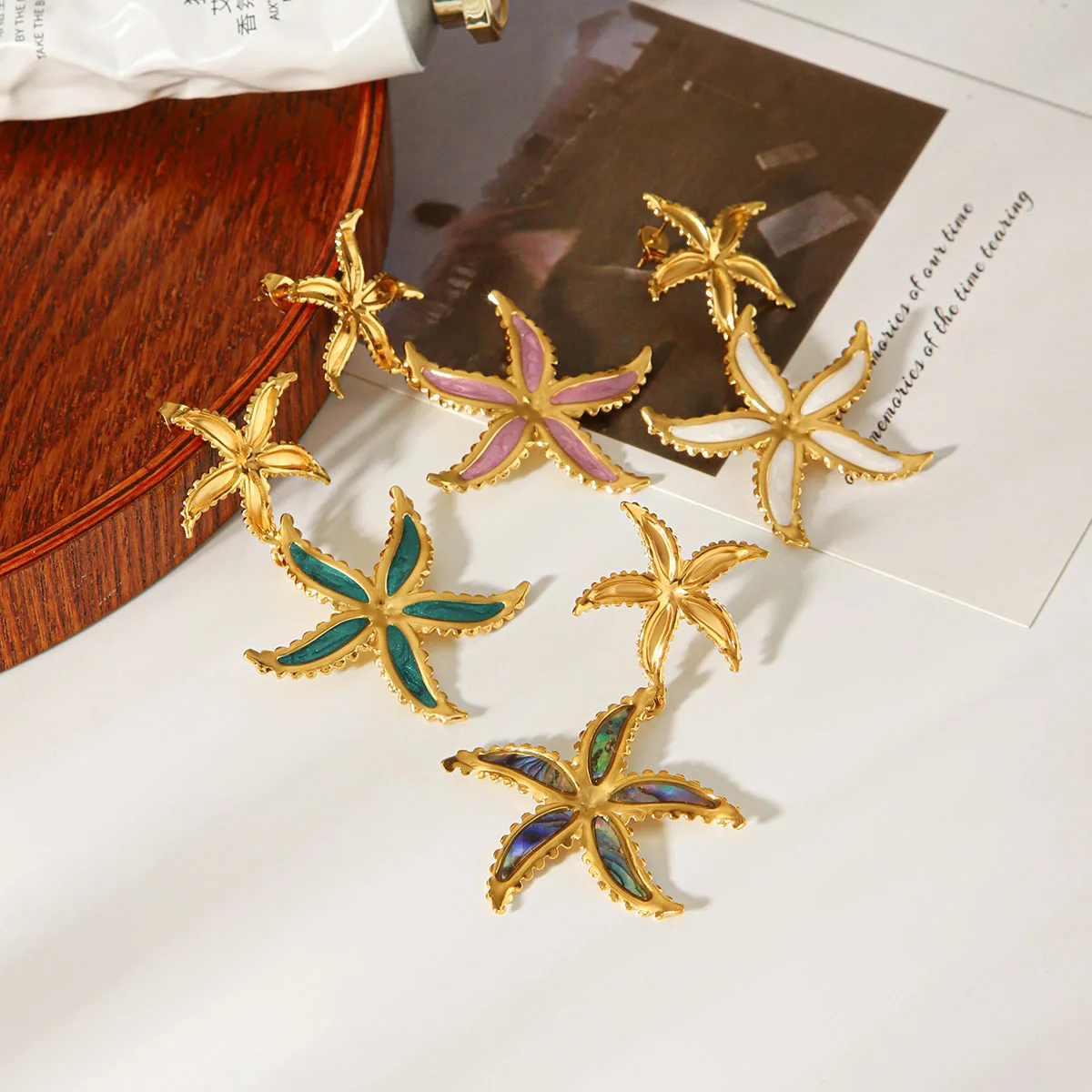 

Color Starfish Luxury Y2k Earrings Gold Tone Stainless Steel For Women Trendy Waterproof Hypoallergenic Summer Beach Jewelry