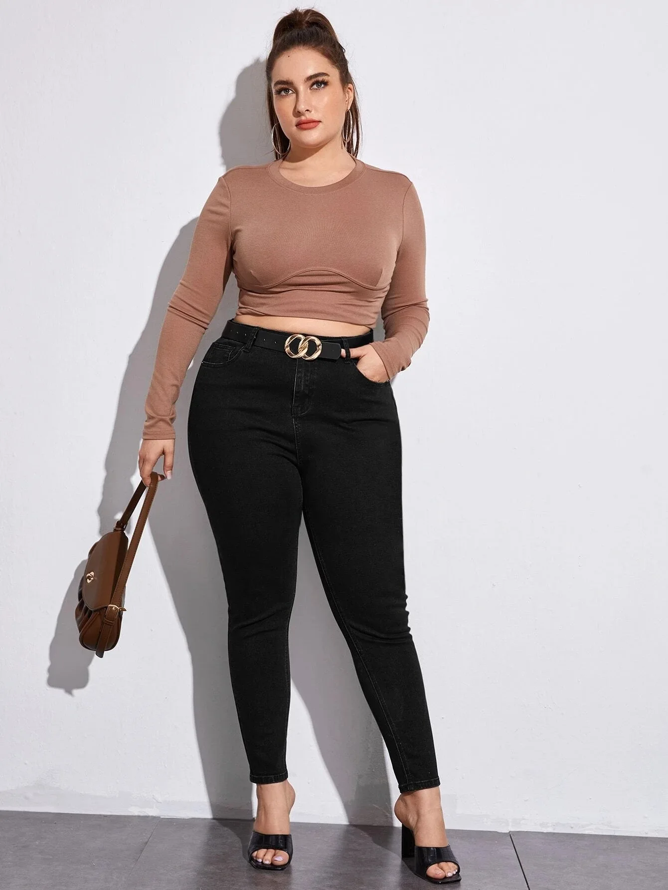 

Women's plus Size Black Stretch Skinny Jeans Buttoned Ankle Casual Summer Slim Fit Tapered Pants