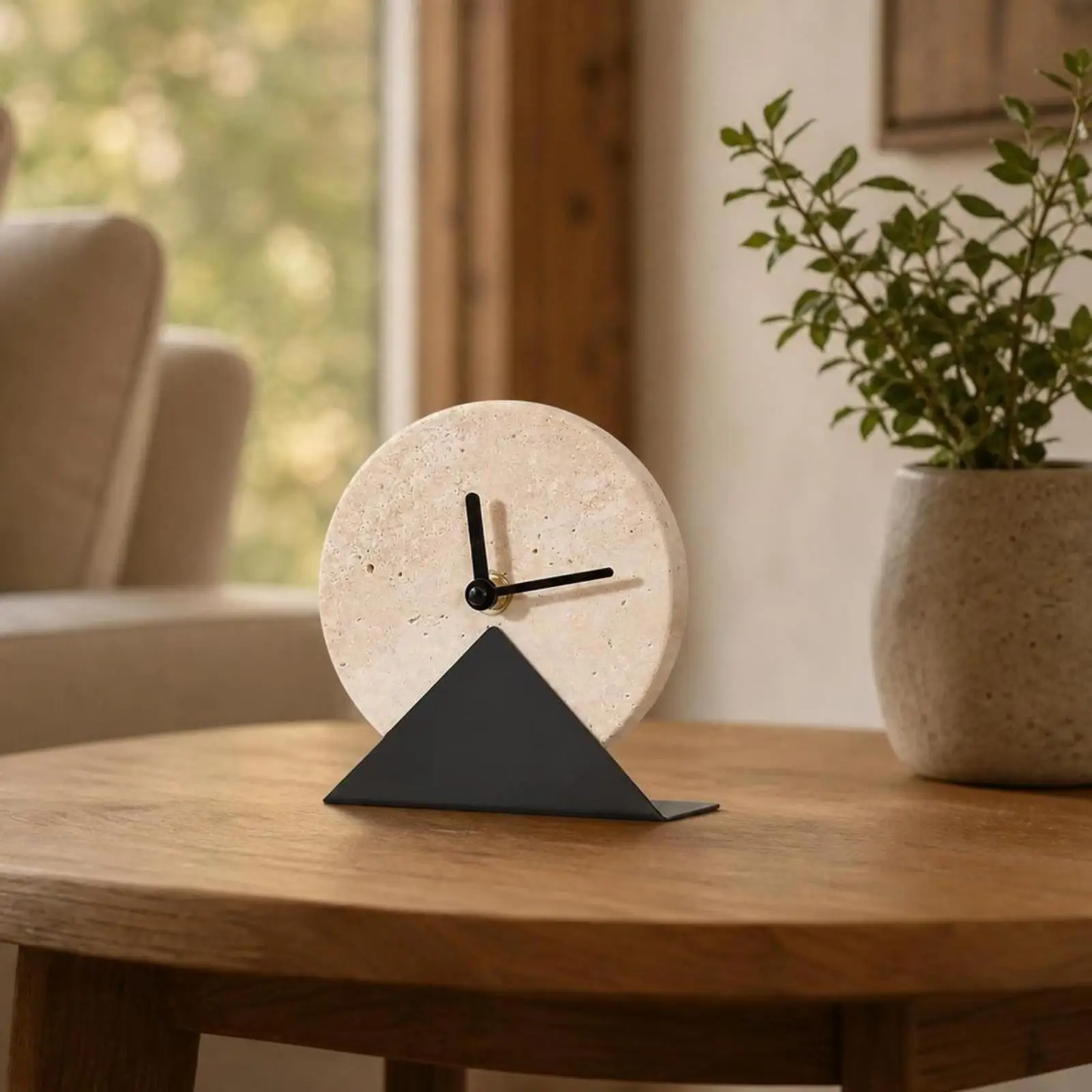 Terrazzo Desk Clock Modern Clock with Metal Stand Minimalist for Shelf, Living Room, Entryway