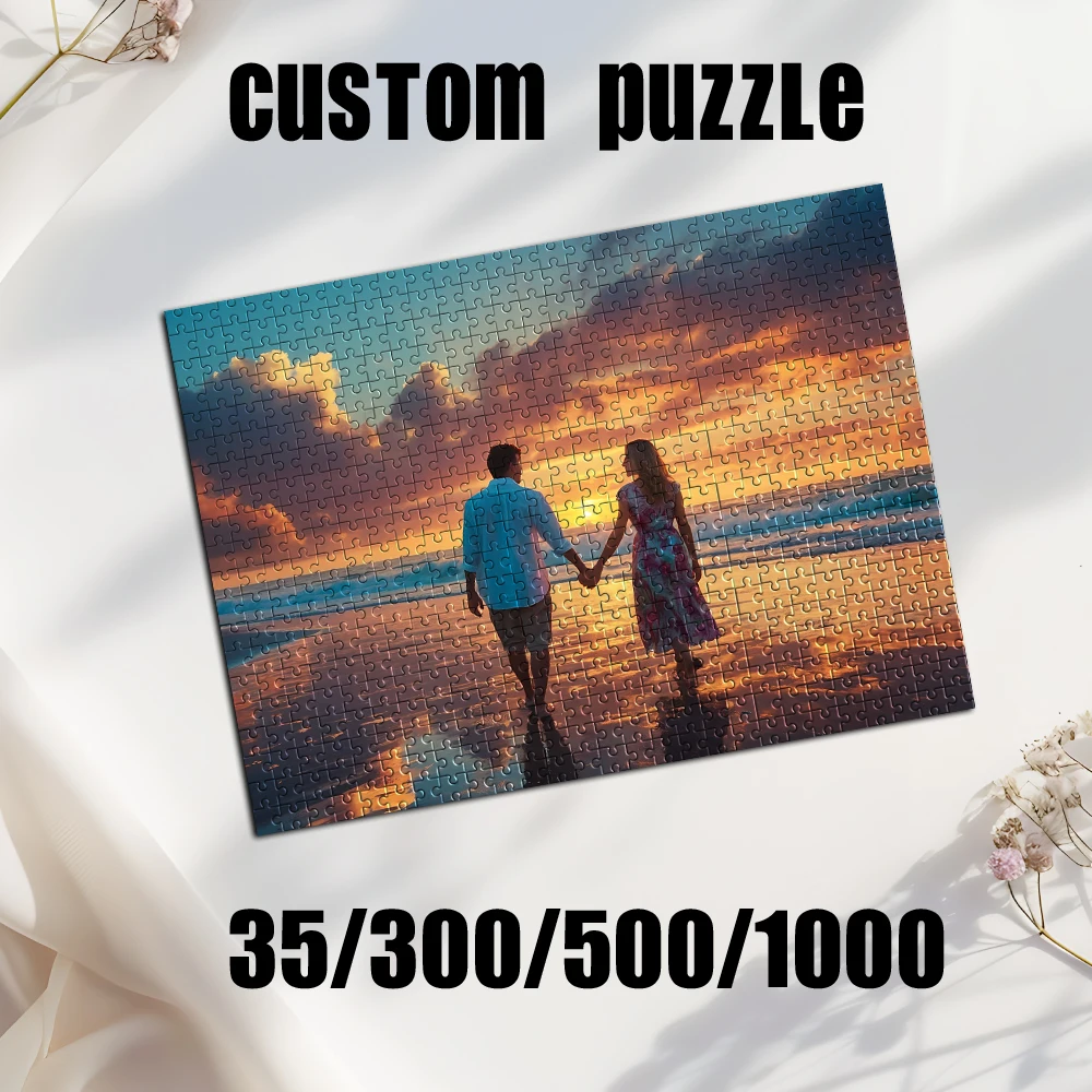 Personalized Custom Photo Puzzle Customize Couple Sunset Photo Intellectual Ornament Personalized Photo Puzzle Gift For Family