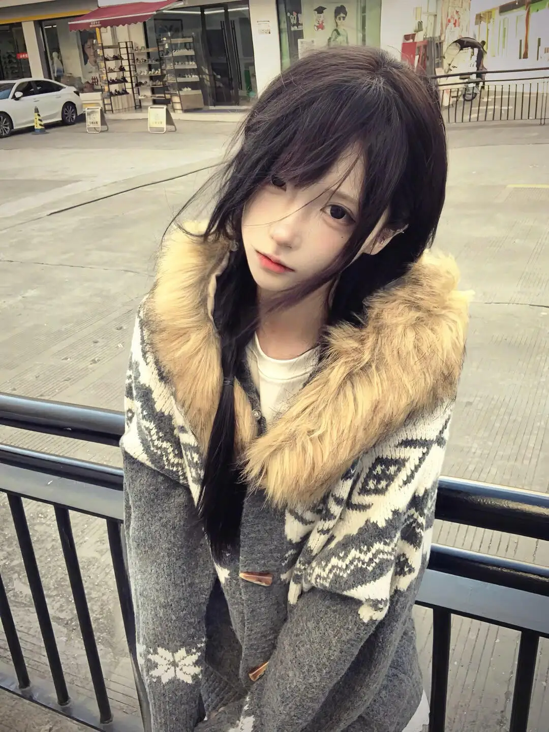 

Thickened Knitted Fair Isle Sweater Coat Women's Open Cardigan Hooded Coat with Detachable Fur Collar Retro Style Autumn New