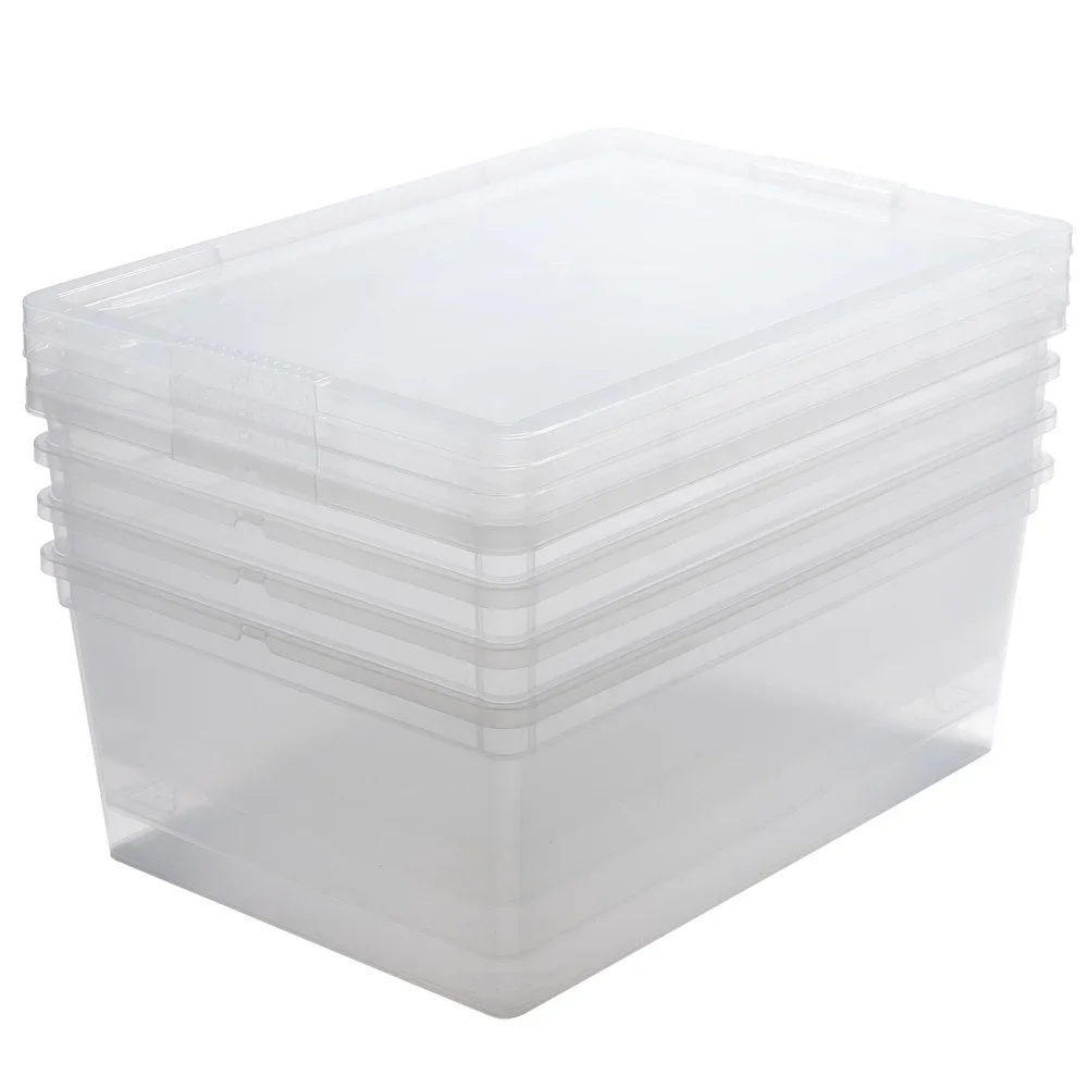 

4 Pack Stackable Storage Bins with Lids Clear Plastic Nestable Organizers Ideal Clothing Toys Household Items Home Office