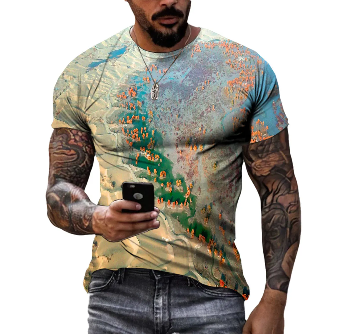 

Summer Natural Scenery Men'S T-Shirt 3d Printed Personality Creative Large Size Short Sleeve Hip Hop Fashion Harajuku O-Neck Top