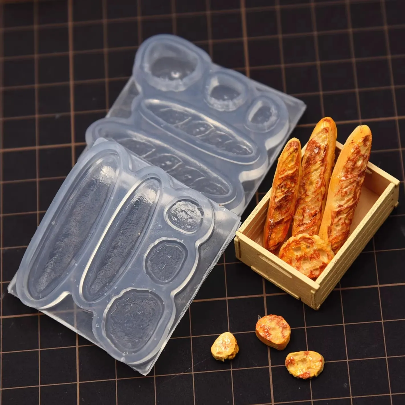 DIY Polymer Clay Miniature Baguette Bread Silicone Mold for Mini Bread Slices Dessert Making Tool