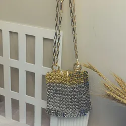 Borsa da donna di design borsa a mano borse estetiche borsa a tracolla per feste di matrimonio di lusso in metallo intrecciato a mano con giunture in argento dorato