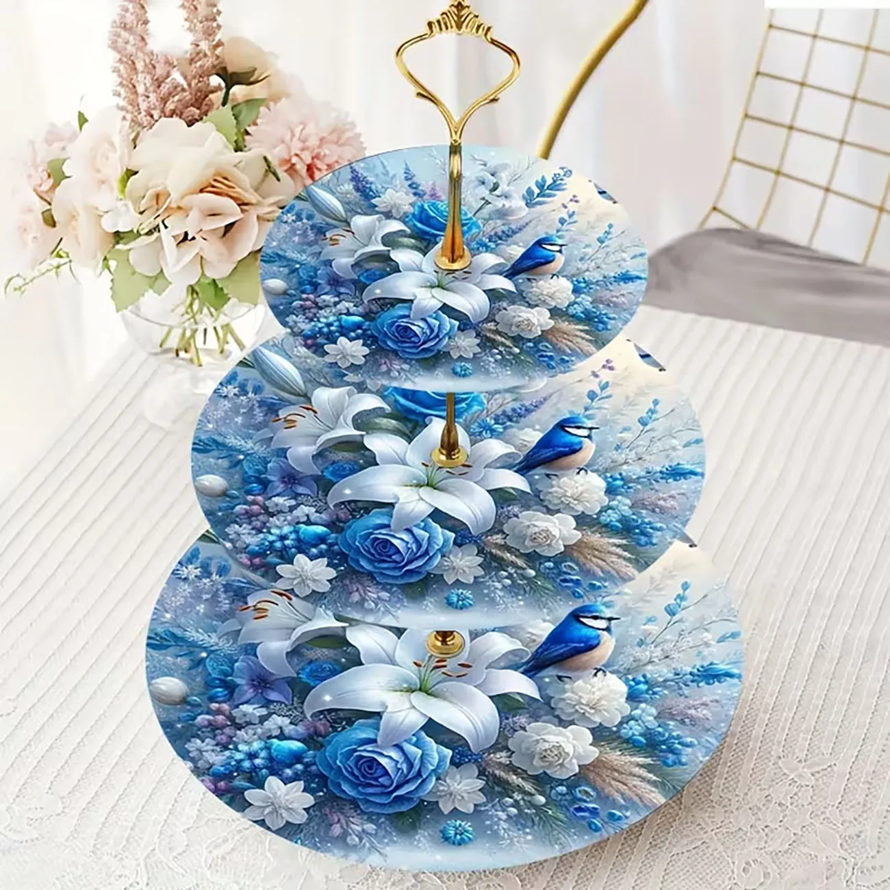 1 3-layer wooden display tray, easy to assemble without tools, suitable for various party and tea gathering scenes