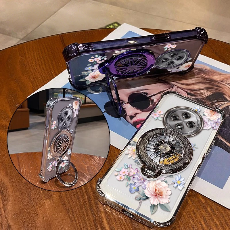 Reno 12F Flower Pattern Circle Plating stand lanyard Phone Case For OPPO Reno 14 14Pro 14F 13F 11 11F 10 12 12Pro 12F 10ProCover