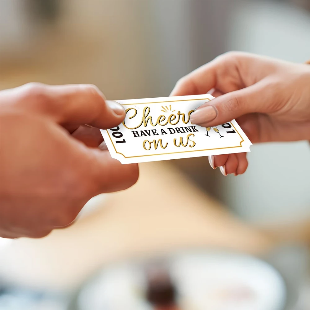 500 Stück Getränketickets Einzellose Verlosung Golden Cheers Gratis-Getränketicket für Veranstaltungen Hochzeiten Arbeitsfeiern Freizeitklassen Belohnungen – Detail 4