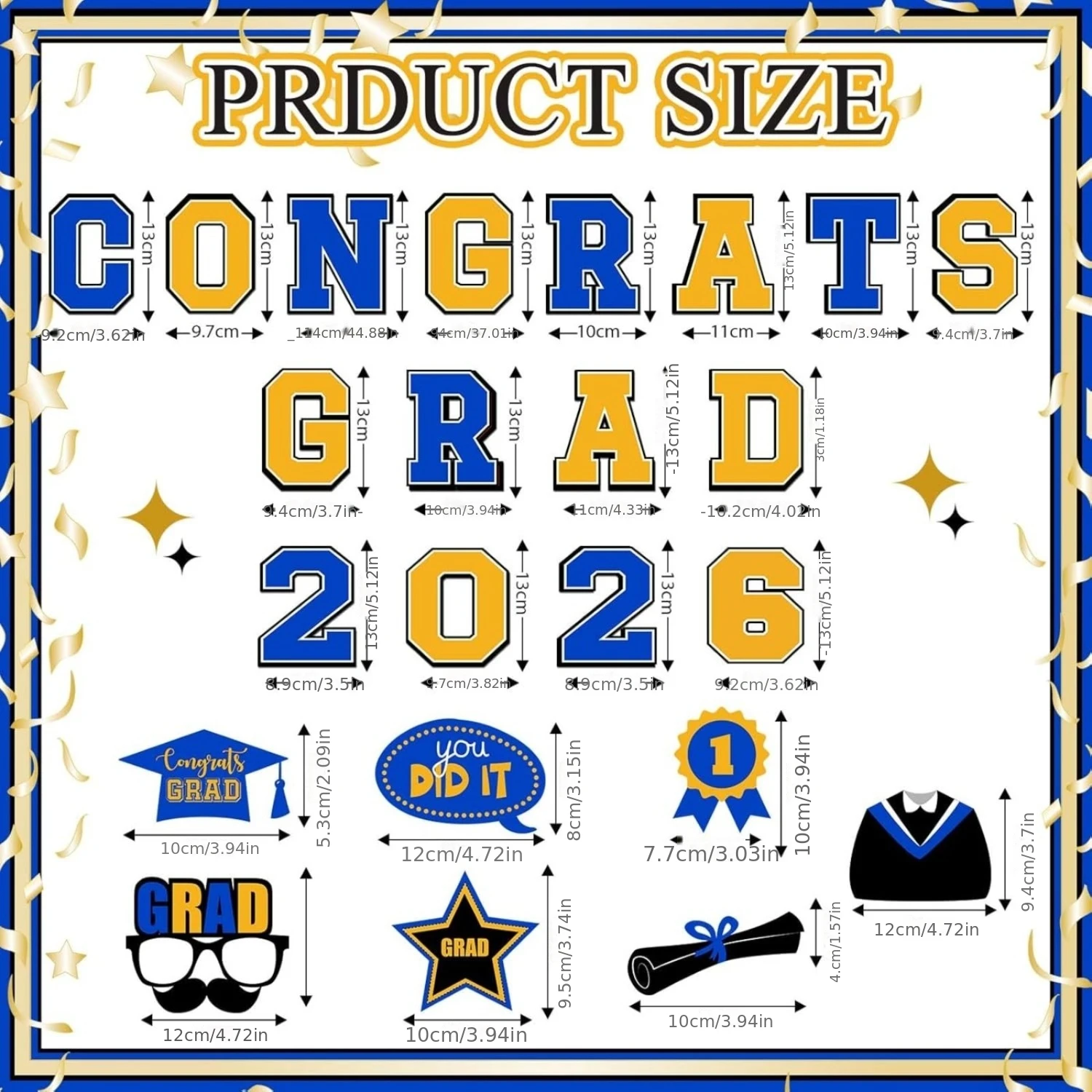 23Pcs Blue & Gold Graduation Car Magnets, Congrats Grad Magnetic Stickers for Garage Door, Fridge & Grad Party Decor
