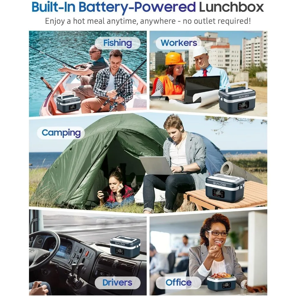 Kabellose elektrische Lunchbox für Erwachsene, wiederaufladbar, 16.000 mAh batteriebetrieben, 60 W selbsterhitzende Lunchbox mit intelligenter Reservierung