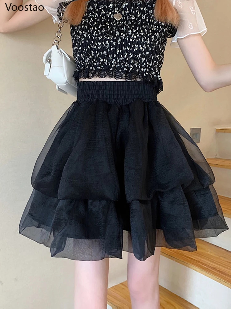 

Streetwear Gothic Tulle Skirts Women Harajuku Y2k Punk High Waist Mesh Mini Skirt Summer Female Elegant Sexy A-Line Puff Skirt