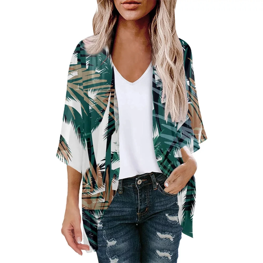 New Fashion Chiffon Cardigans For Women Dressy Chiffon Floral Kimonos Sun Cover Up Top Boho Casual Shawl Beach Women\'S Swimwear