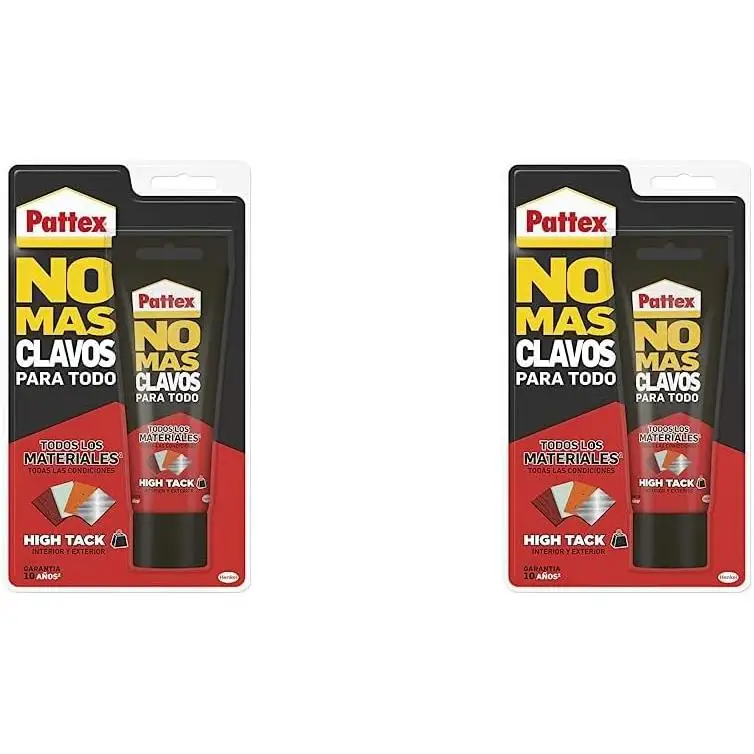 Pack de 2 Pattex No Mas Clavos Para Todo HighTack, adhesivo de montaje resistente a temperaturas extremas, pegamento fuerte en superficies húmedas, adhesivo blanco, 1 tubo x 340 g