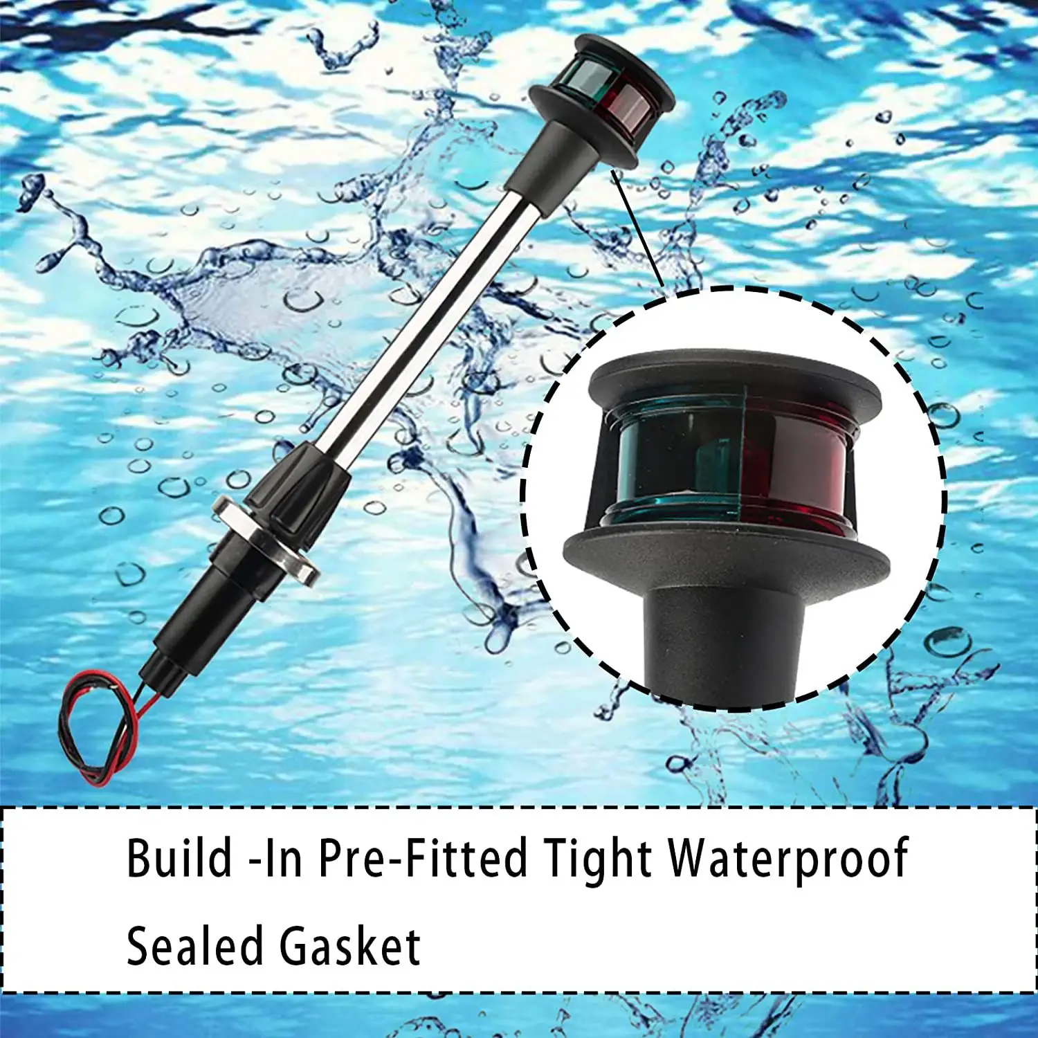 Bow Light LED Boat Navigation Lights Red and Green Bi-Color Light Pole Removable Plug in Base 12 Inches