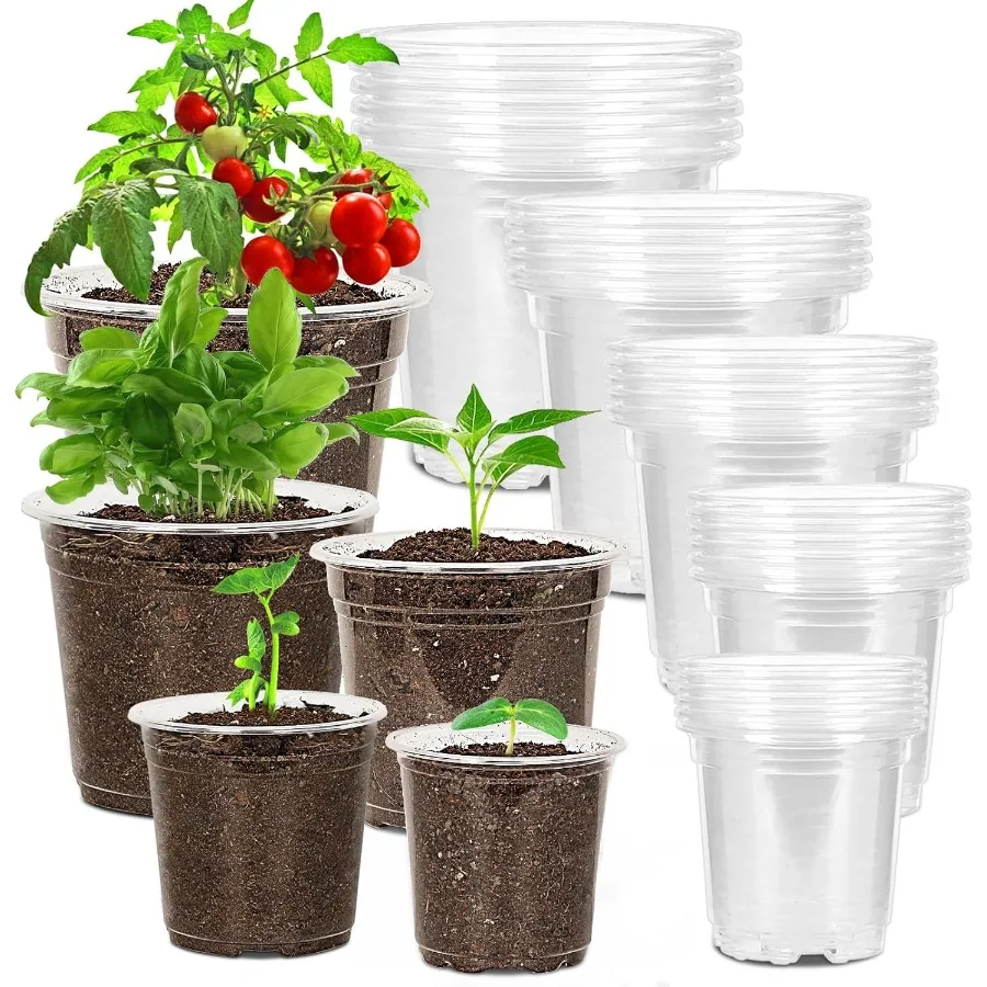 

30 Pack 3.5 4 5 6 7 Inch Clear Nursery Pots with Drainage Holes Transparent Plastic Pots for Plants Reinforced Seed Starter Pot