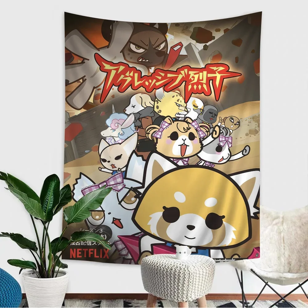 Aggretsuko Anime-Rock Printed Large Wall Tapestry Indian Buddha Wall Decoration Witchcraft Bohemian Hippie Decor Blanket