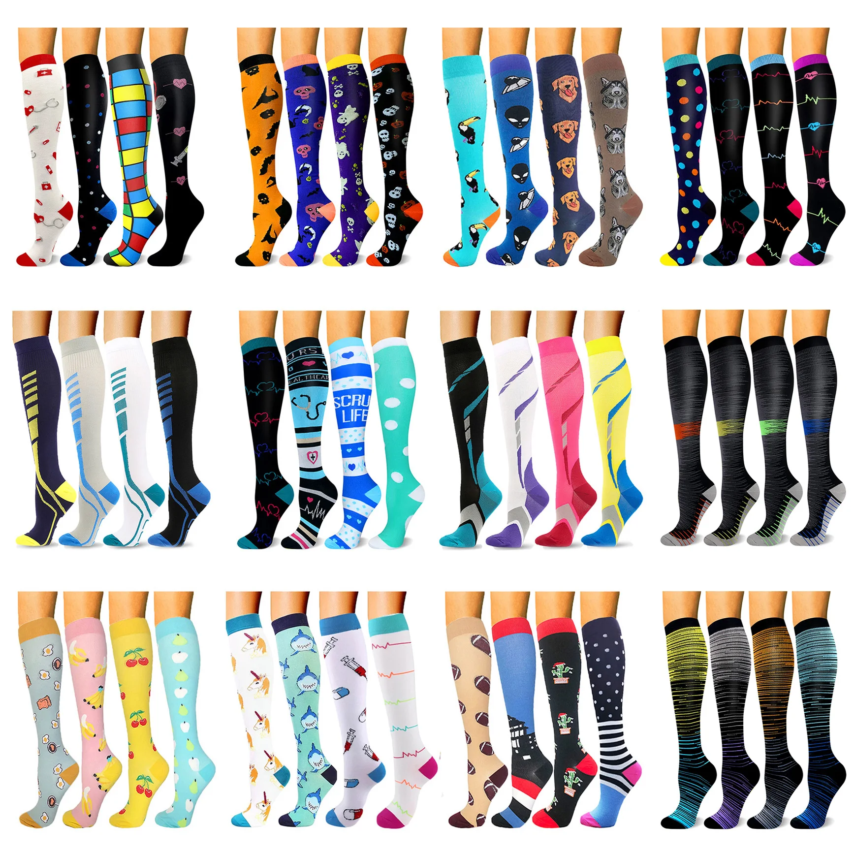 

MOJITO 4 Pairs/Lot Novelty Compression Socks for Men Women Nylon Medical Nursing Compression Stockings Sports Socks Set