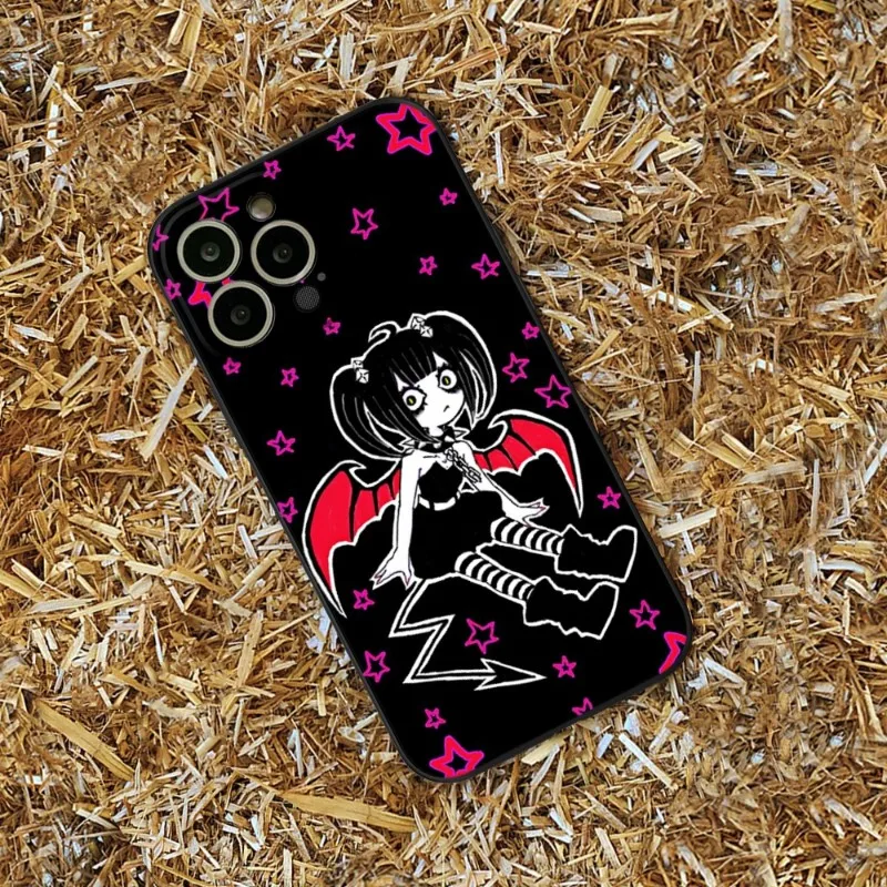 Love Black and Cute Emo Phone Case FOR IPhone 14 13 11 12 Pro 8 7 Plus X 13 Pro MAX XR XS MINI Black Covers