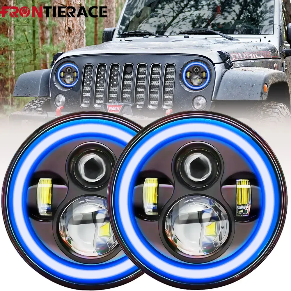 LED Gear Blue angel eye DRL Led 7inch Round Headlight led fog for niva lada 4x4 tuning Lighthouse for Jeep Wrangler Accessories