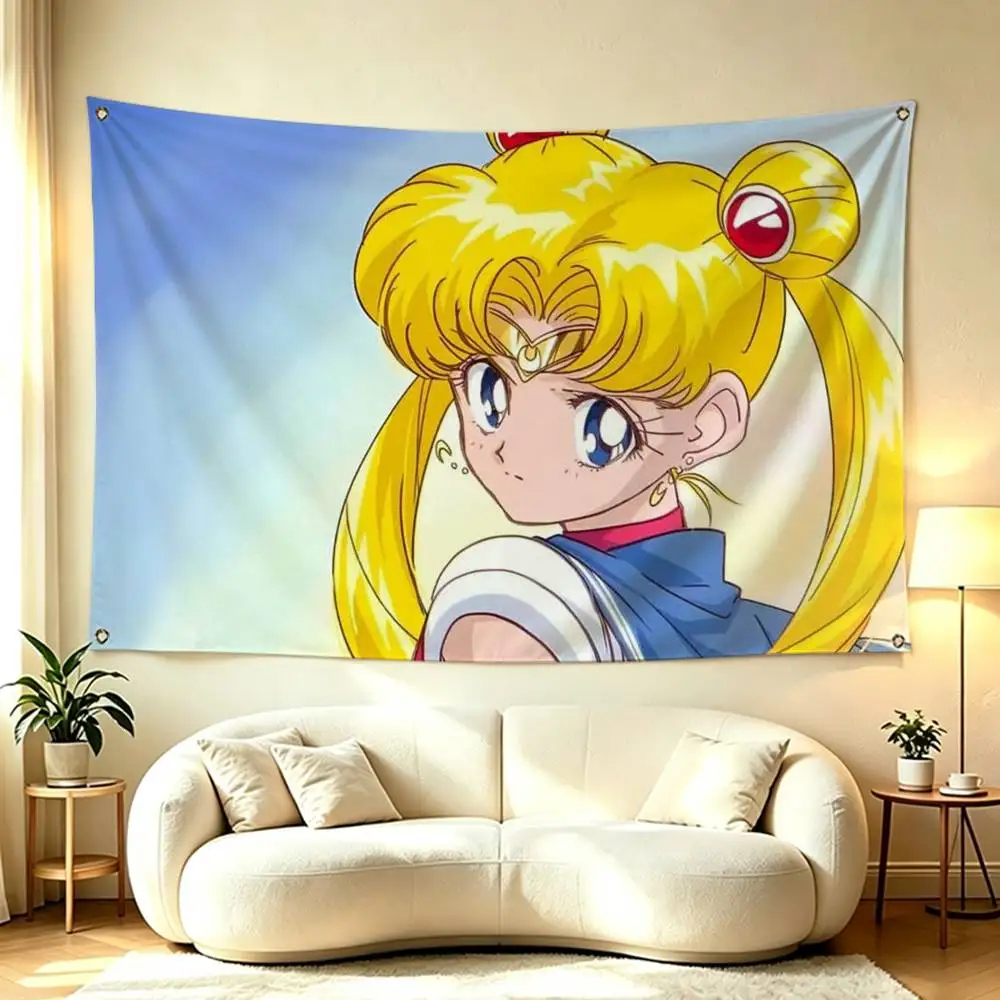 Anime S-Sailor M-Moon  Flags Wall Hanging Tapestry Outdoor Garage Room Decorative flag Background Blanket