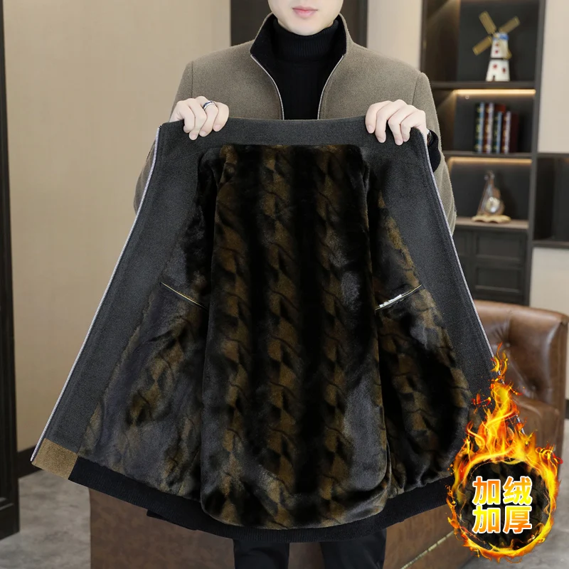 Korean Embroidered Woolen Jackets Men Thickened Velvet Warm Trench Coat Casual Business Short Wool Blends Jacket Men Clothing